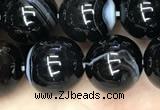 CAA2639 15.5 inches 12mm round banded black agate beads wholesale