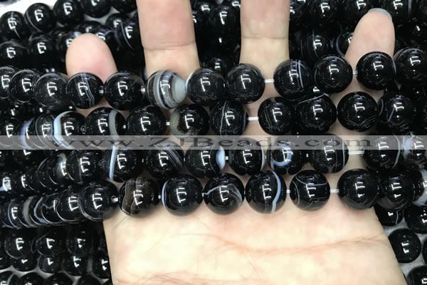 CAA2639 15.5 inches 12mm round banded black agate beads wholesale