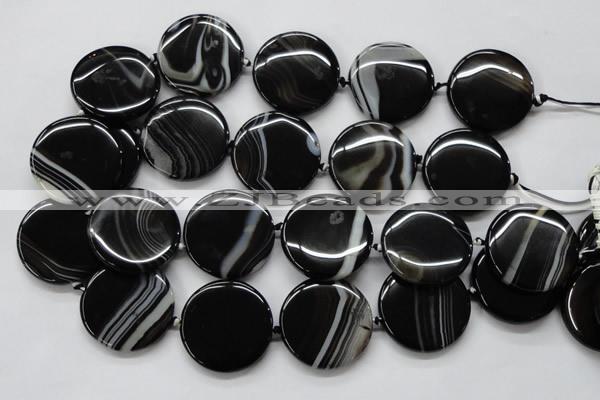 CAA264 15.5 inches 24mm flat round black line agate gemstone beads