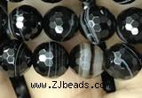 CAA2646 15.5 inches 8mm faceted round banded black agate beads