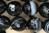 CAA2647 15.5 inches 10mm faceted round banded black agate beads