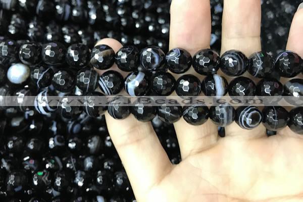 CAA2647 15.5 inches 10mm faceted round banded black agate beads