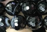 CAA2648 15.5 inches 12mm faceted round banded black agate beads