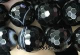 CAA2648 15.5 inches 12mm faceted round banded black agate beads