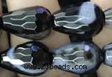 CAA2653 15.5 inches 10*14mm faceted teardrop banded black agate beads