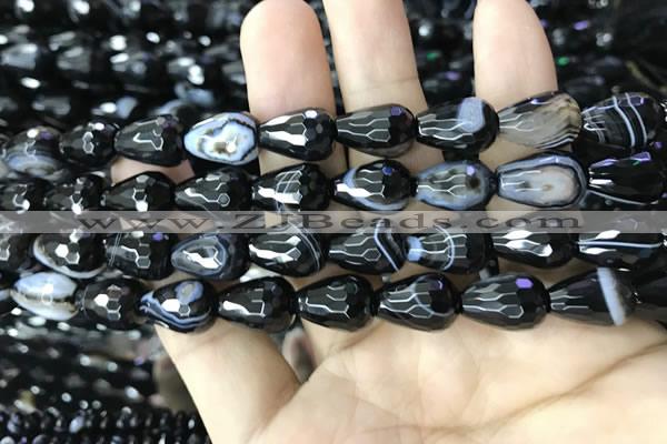 CAA2653 15.5 inches 10*14mm faceted teardrop banded black agate beads