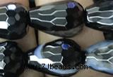 CAA2654 15.5 inches 13*18mm faceted teardrop banded black agate beads
