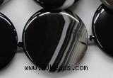 CAA266 15.5 inches 34mm flat round black line agate gemstone beads
