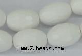 CAA27 15.5 inches 15*20mm faceted rice white agate gemstone beads