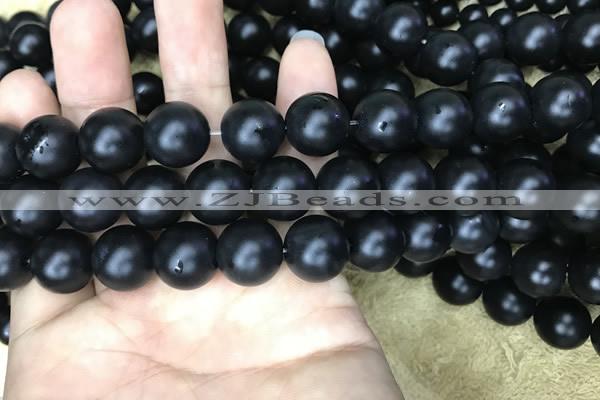 CAA2766 15.5 inches 14mm round matte black agate beads wholesale