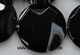 CAA281 15.5 inches 35mm faceted coin black line agate beads