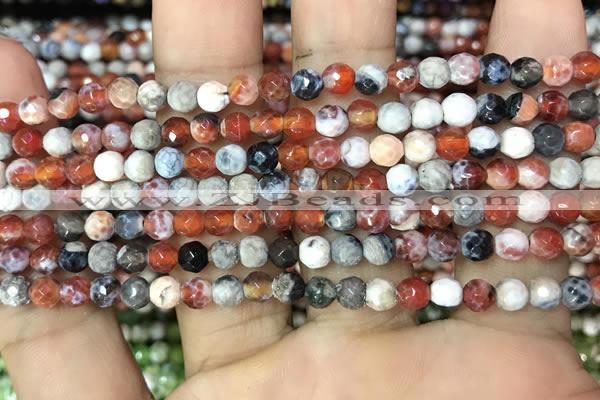 CAA2818 15 inches 4mm faceted round fire crackle agate beads wholesale