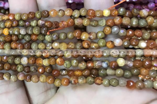 CAA2841 15 inches 4mm faceted round fire crackle agate beads wholesale