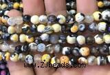 CAA2909 15 inches 6mm faceted round fire crackle agate beads wholesale