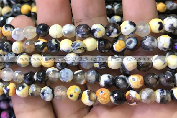 CAA2909 15 inches 6mm faceted round fire crackle agate beads wholesale