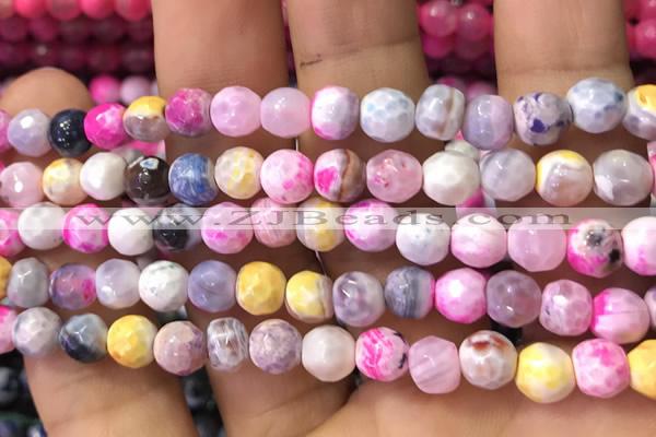CAA2911 15 inches 6mm faceted round fire crackle agate beads wholesale