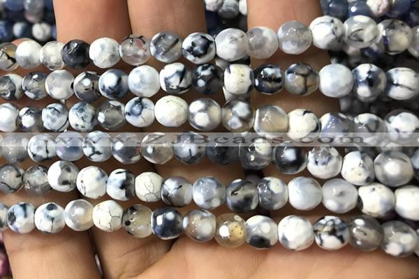 CAA2915 15 inches 6mm faceted round fire crackle agate beads wholesale