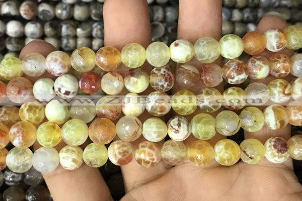 CAA2983 15 inches 8mm faceted round fire crackle agate beads wholesale