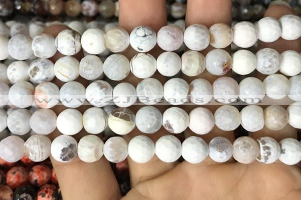 CAA2984 15 inches 8mm faceted round fire crackle agate beads wholesale