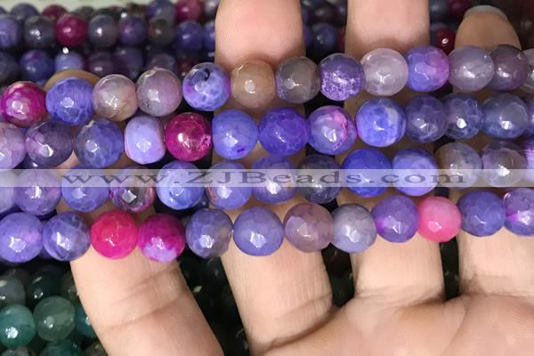 CAA3003 15 inches 8mm faceted round fire crackle agate beads wholesale
