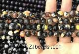 CAA3014 15 inches 8mm faceted round fire crackle agate beads wholesale