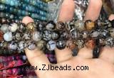 CAA3050 15 inches 10mm faceted round fire crackle agate beads wholesale