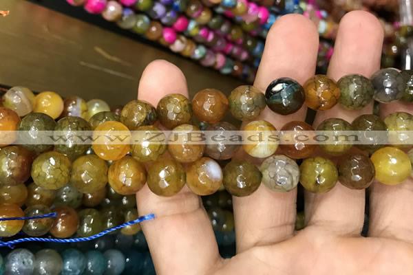 CAA3053 15 inches 10mm faceted round fire crackle agate beads wholesale