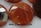 CAA307 15.5 inches 34mm faceted coin red line agate beads