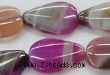 CAA312 15.5 inches 22*30mm flat teardrop fuchsia line agate beads