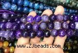 CAA3134 15 inches 12mm faceted round fire crackle agate beads wholesale