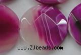 CAA314 15.5 inches 35mm faceted coin fuchsia line agate beads