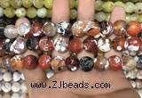 CAA3141 15 inches 12mm faceted round fire crackle agate beads wholesale