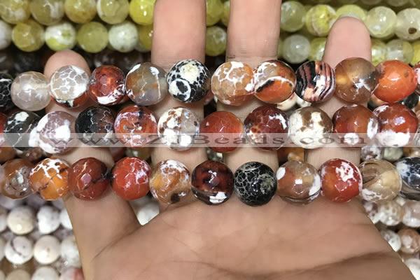 CAA3141 15 inches 12mm faceted round fire crackle agate beads wholesale