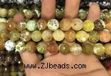 CAA3143 15 inches 12mm faceted round fire crackle agate beads wholesale