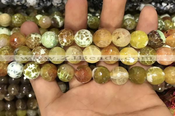 CAA3143 15 inches 12mm faceted round fire crackle agate beads wholesale