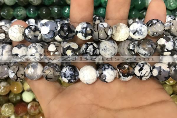 CAA3144 15 inches 12mm faceted round fire crackle agate beads wholesale