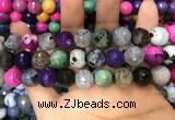 CAA3149 15 inches 12mm faceted round fire crackle agate beads wholesale