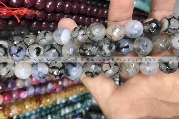 CAA3151 15 inches 12mm faceted round fire crackle agate beads wholesale
