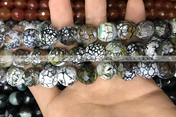 CAA3188 15 inches 14mm faceted round fire crackle agate beads wholesale