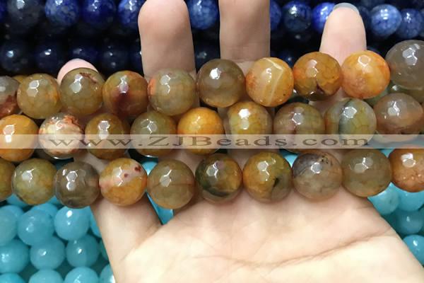 CAA3194 15 inches 14mm faceted round fire crackle agate beads wholesale