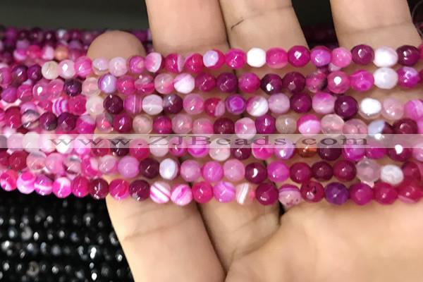 CAA3251 15 inches 4mm faceted round line agate beads wholesale