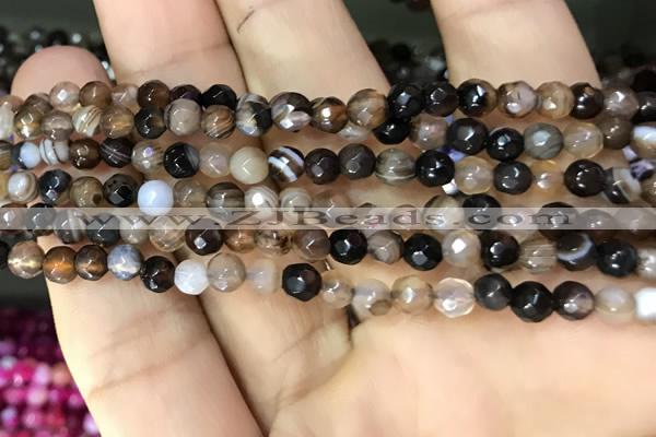 CAA3256 15 inches 4mm faceted round line agate beads wholesale