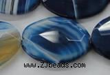 CAA350 15.5 inches 18*25mm faceted oval blue line agate beads