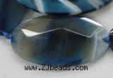 CAA352 15.5 inches 30*60mm faceted oval blue line agate beads