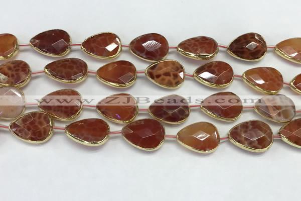 CAA3528 7.5 inches 13*18mm faceted flat teardrop fire agate beads