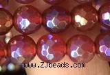 CAA3549 15.5 inches 6mm faceted round AB-color red agate beads