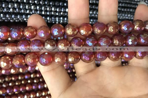 CAA3551 15.5 inches 10mm faceted round AB-color red agate beads