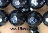 CAA3557 15.5 inches 10mm faceted round AB-color black agate beads