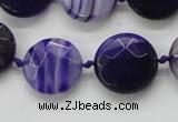CAA356 15.5 inches 18mm faceted coin violet line agate beads