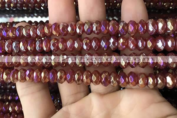 CAA3572 15.5 inches 5*8mm faceted rondelle AB-color red agate beads